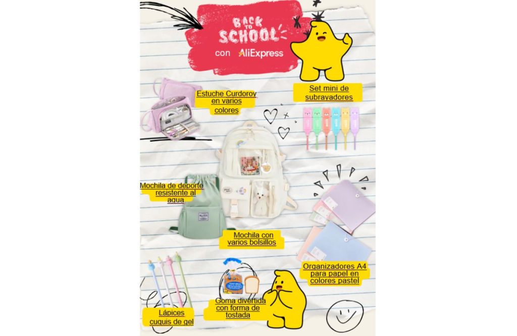 infografía aliexpress productos de papelería para el cole AliExpress productos vuelta al cole